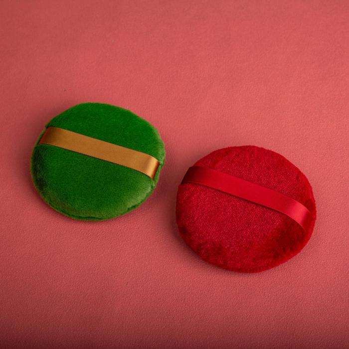 Red water-drop shaped powder puff set